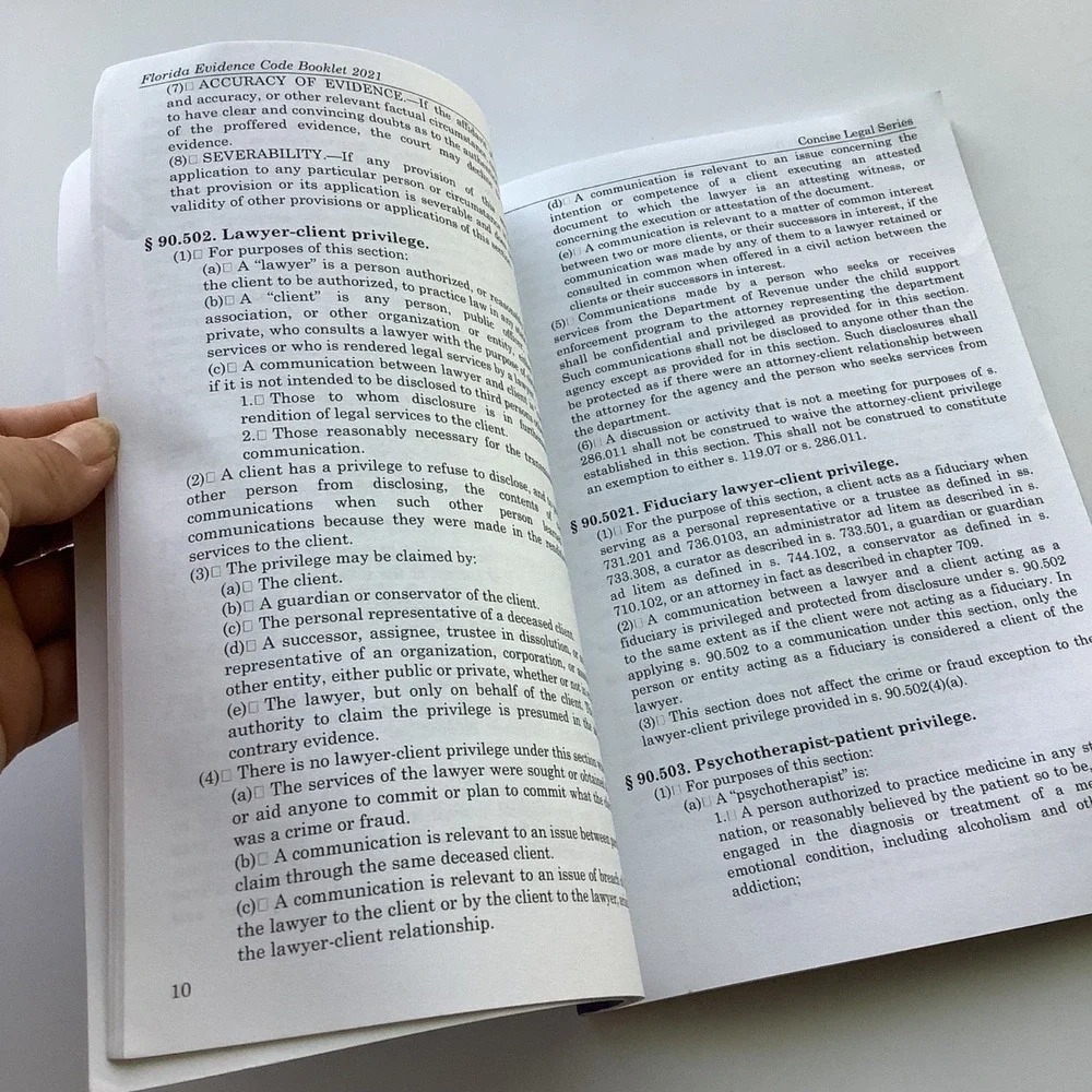 Florida Evidence Code Booklet 2021 Edition‎ Concise Legal Series